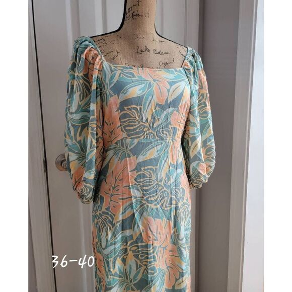 Jen's Pirate Booty Tropical Aloha Paia Dress Balloon Sleeve S - Picture 5 of 9